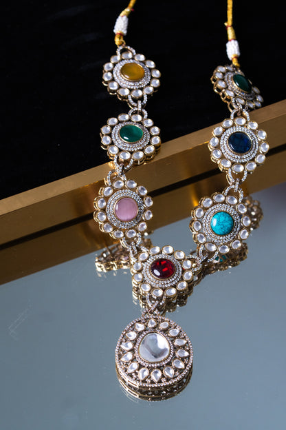 Royal Multicolor Precious Gemstones and Moissanite Designer Necklace