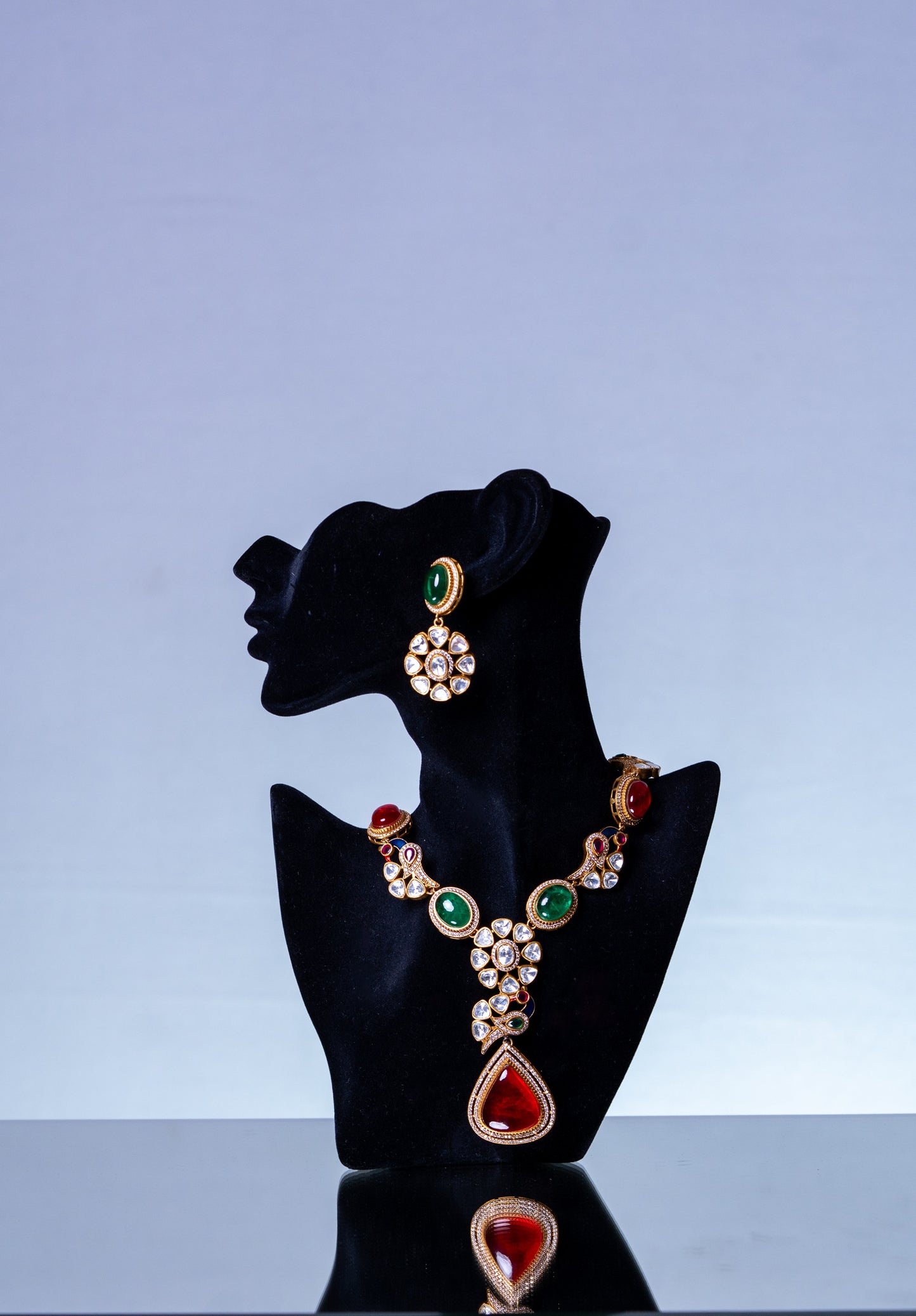 Royal Multicolor Natural Gemstones and Kundan Polki Moissanite Designer Necklace