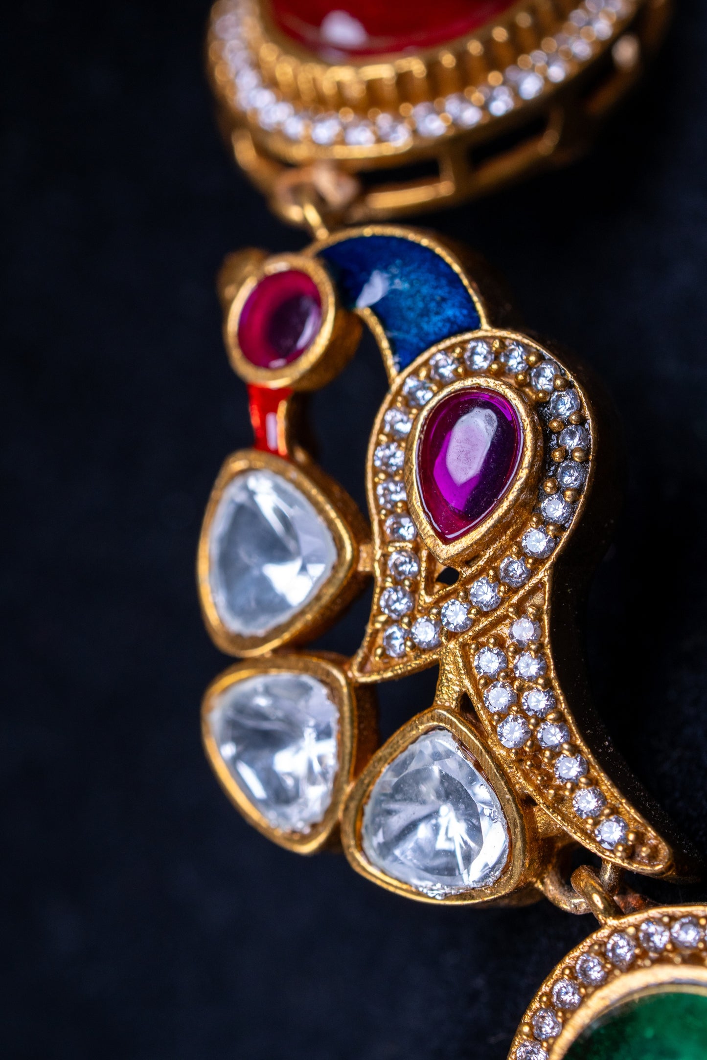 Royal Multicolor Natural Gemstones and Kundan Polki Moissanite Designer Necklace