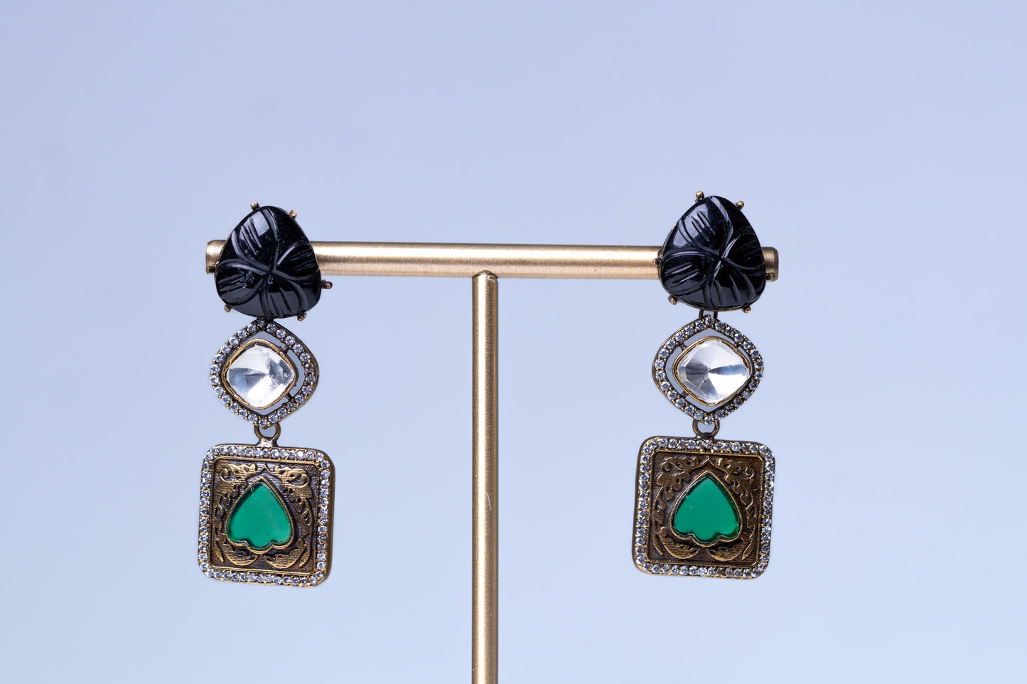 Turkish Carved Tourmaline & Multicolor Gemstones Designer Necklace