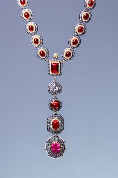 Royal Ruby Stones and American Diamonds Zirconia Designer Necklace