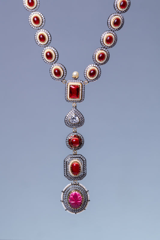 Royal Ruby Stones and American Diamonds Zirconia Designer Necklace