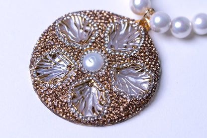Real Pearl with Natural Sea Shell and American Diamonds Zirconia Pendant Necklace