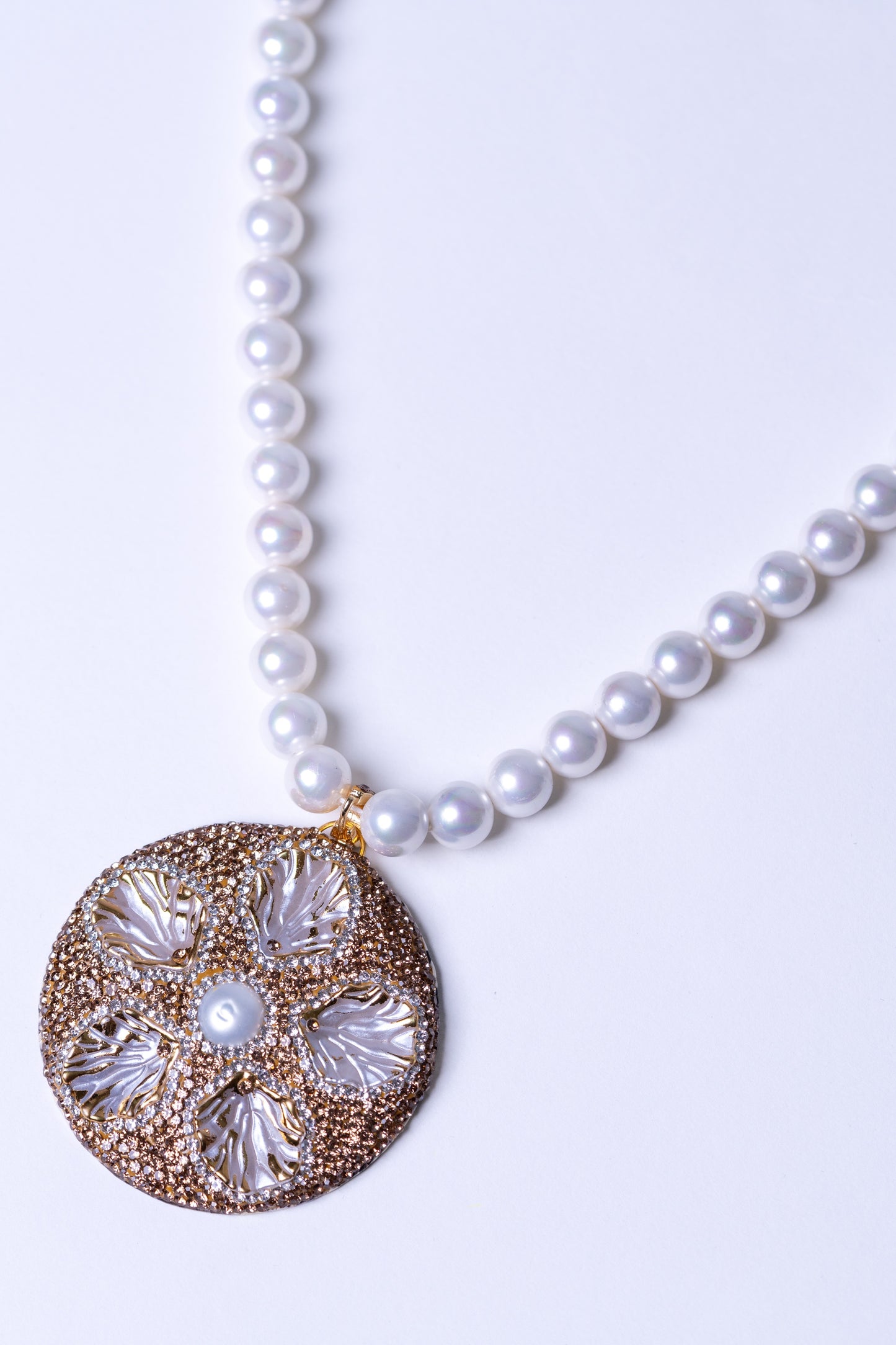 Real Pearl with Natural Sea Shell and American Diamonds Zirconia Pendant Necklace