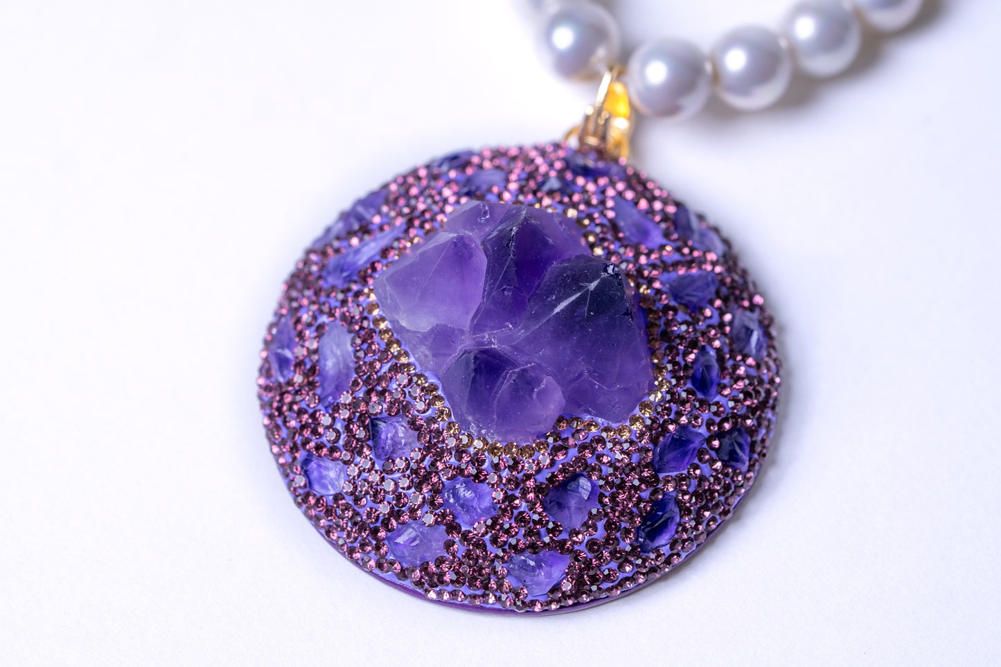 Raw Amethyst Pendant with Real Pearl for Spiritual Healing Necklace