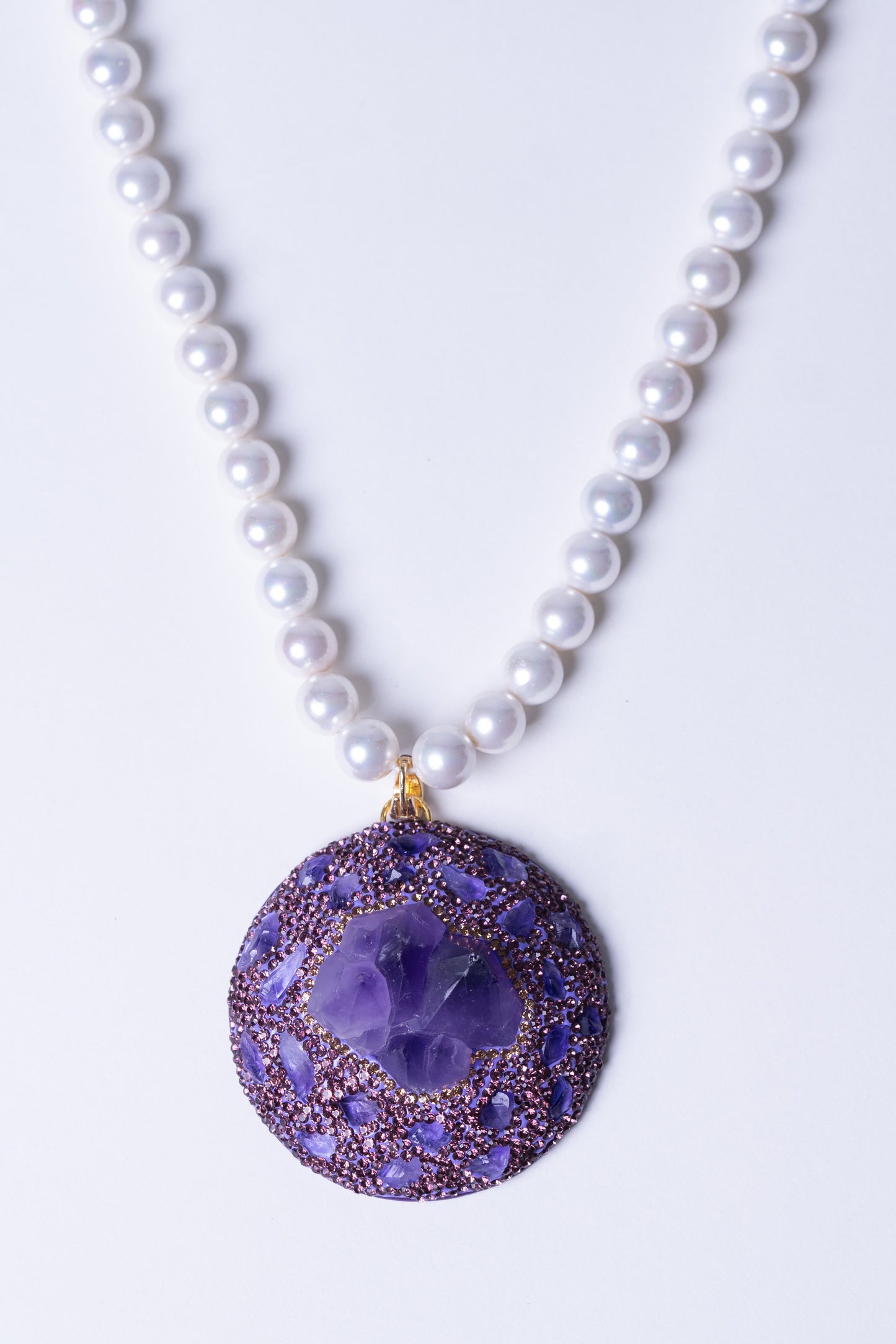 Raw Amethyst Pendant with Real Pearl for Spiritual Healing Necklace