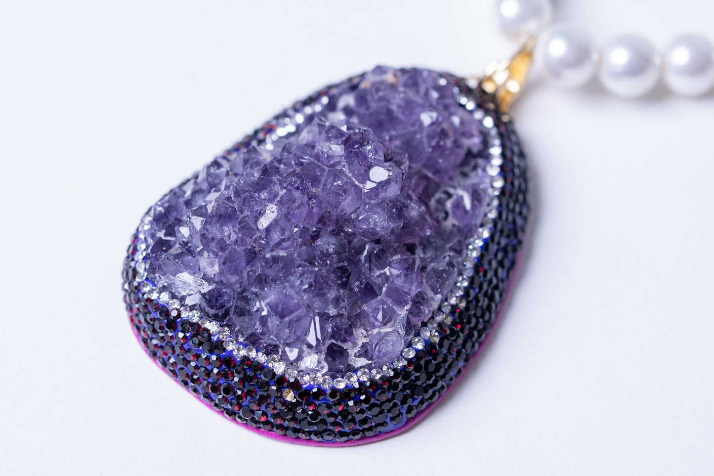 Amethyst Clusters Pendant with Real Pearls for Spiritual Healing Necklace