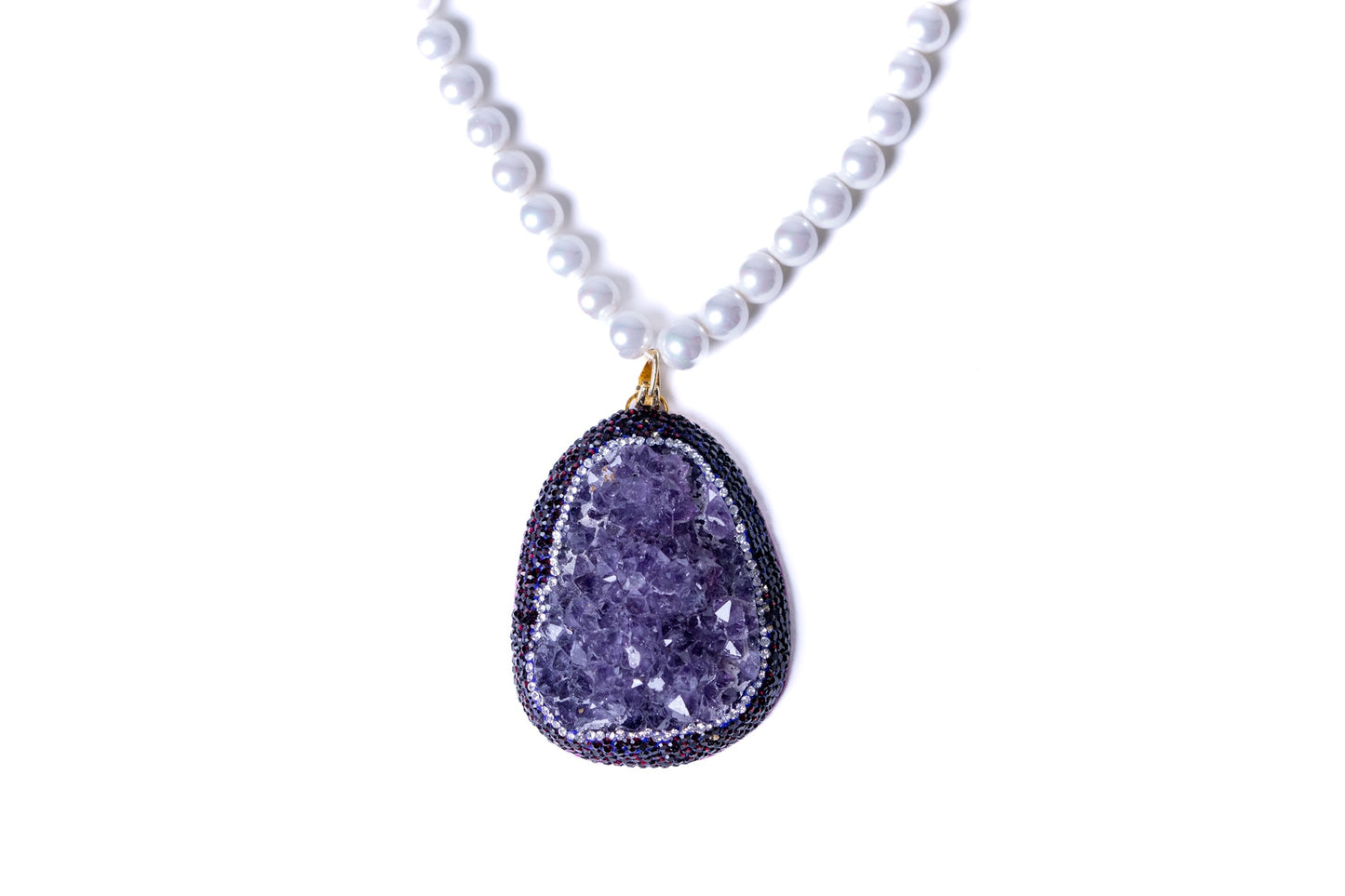 Amethyst Clusters Pendant with Real Pearls for Spiritual Healing Necklace