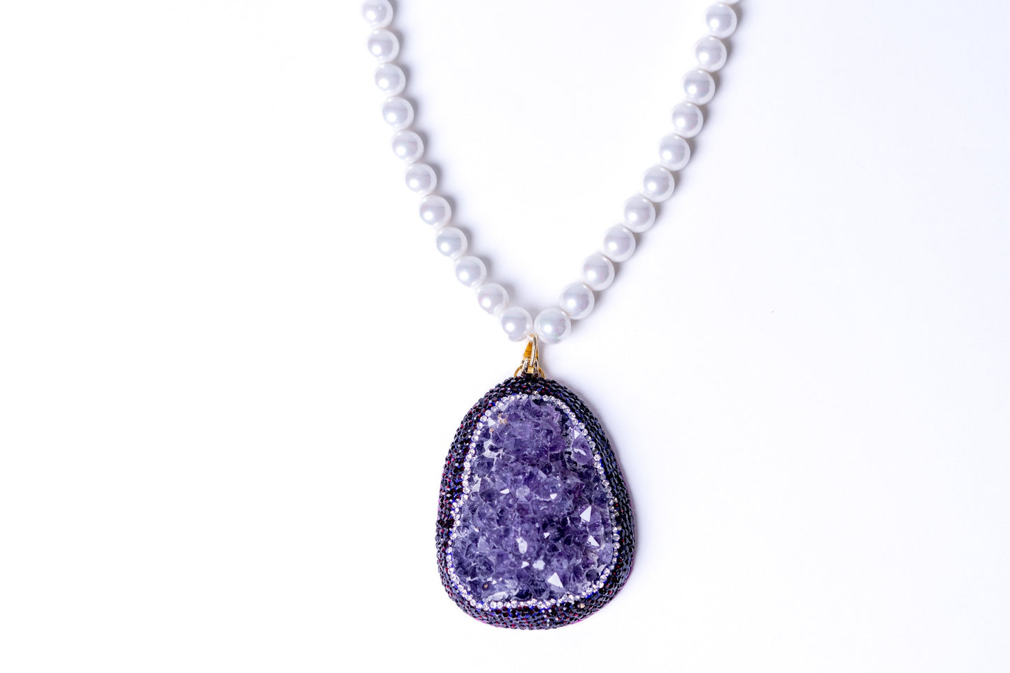 Amethyst Clusters Pendant with Real Pearls for Spiritual Healing Necklace