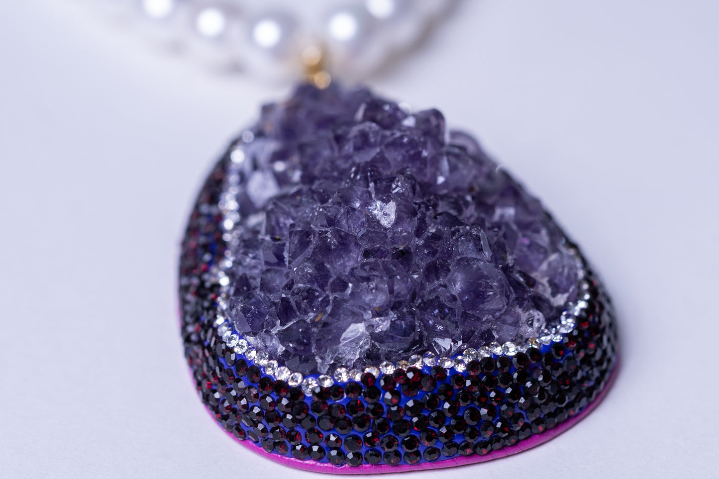 Amethyst Clusters Pendant with Real Pearls for Spiritual Healing Necklace
