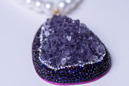 Amethyst Clusters Pendant with Real Pearls for Spiritual Healing Necklace