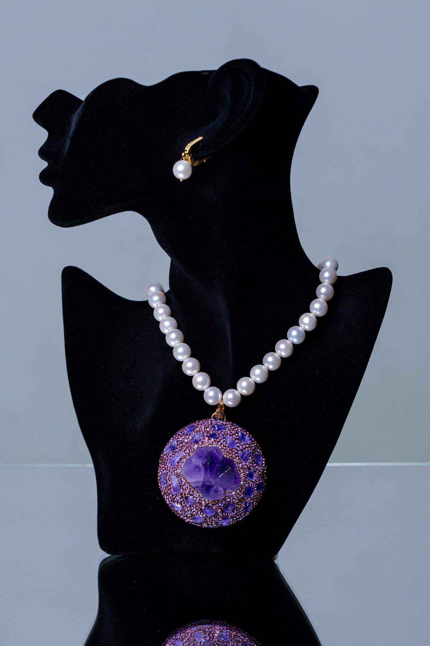 Raw Amethyst Pendant with Real Pearl for Spiritual Healing Necklace