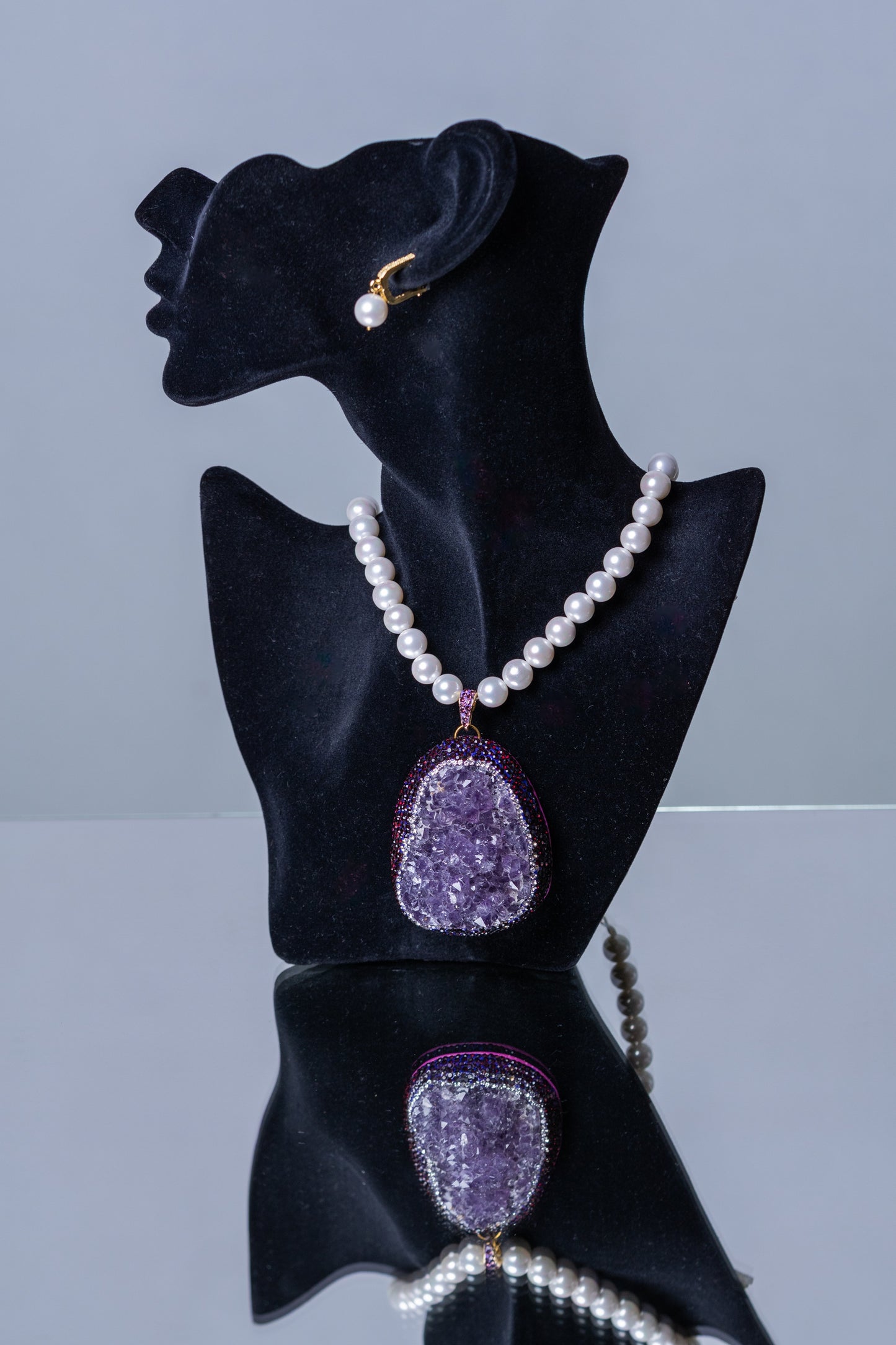 Amethyst Clusters Pendant with Real Pearls for Spiritual Healing Necklace