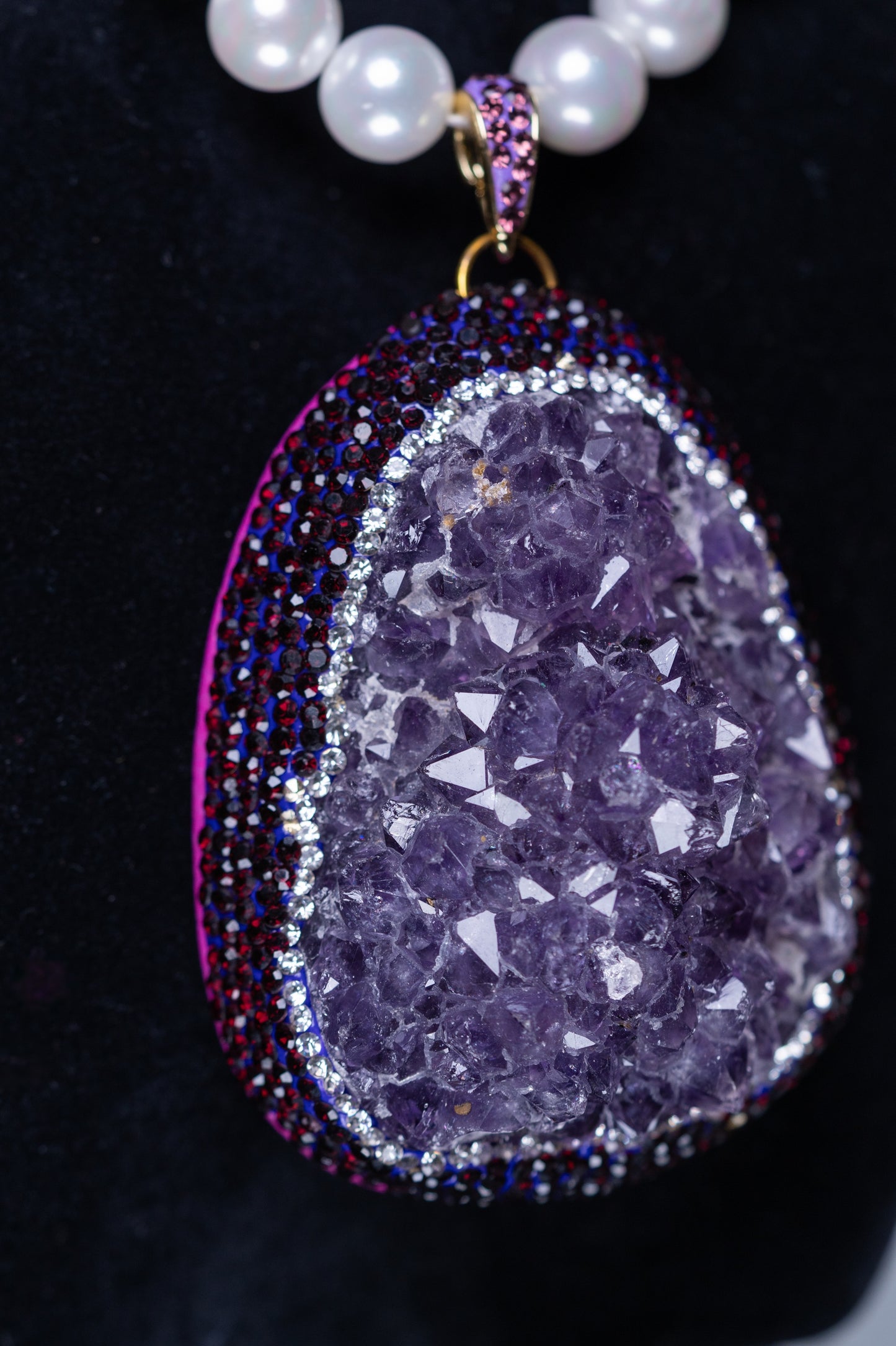 Amethyst Clusters Pendant with Real Pearls for Spiritual Healing Necklace