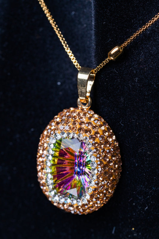 Large Mystic Topaz & American Diamonds Zirconia Pendant