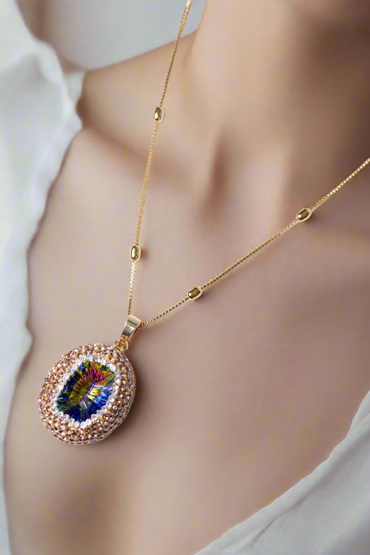 Large Mystic Topaz & American Diamonds Zirconia Pendant
