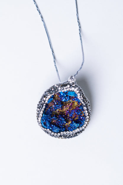 Titanium Amethyst Druzy Precious Gemstone Galaxy Pendant