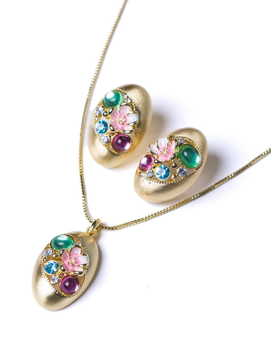 Pink Floral Australian Crystals 18KT Gold Plated Pendant