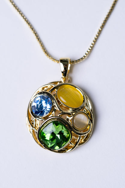Multi-Color Australian Crystals 18KT Gold Plated Pendant