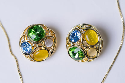 Multi-Color Australian Crystals 18KT Gold Plated Pendant