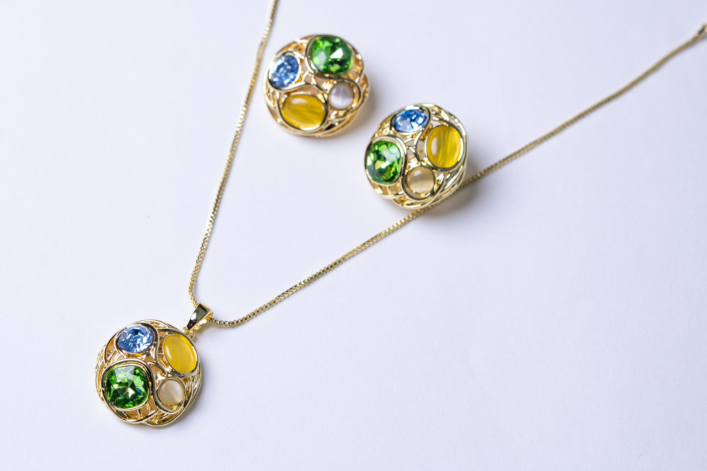 Multi-Color Australian Crystals 18KT Gold Plated Pendant