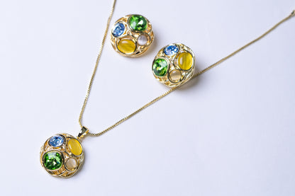 Multi-Color Australian Crystals 18KT Gold Plated Pendant