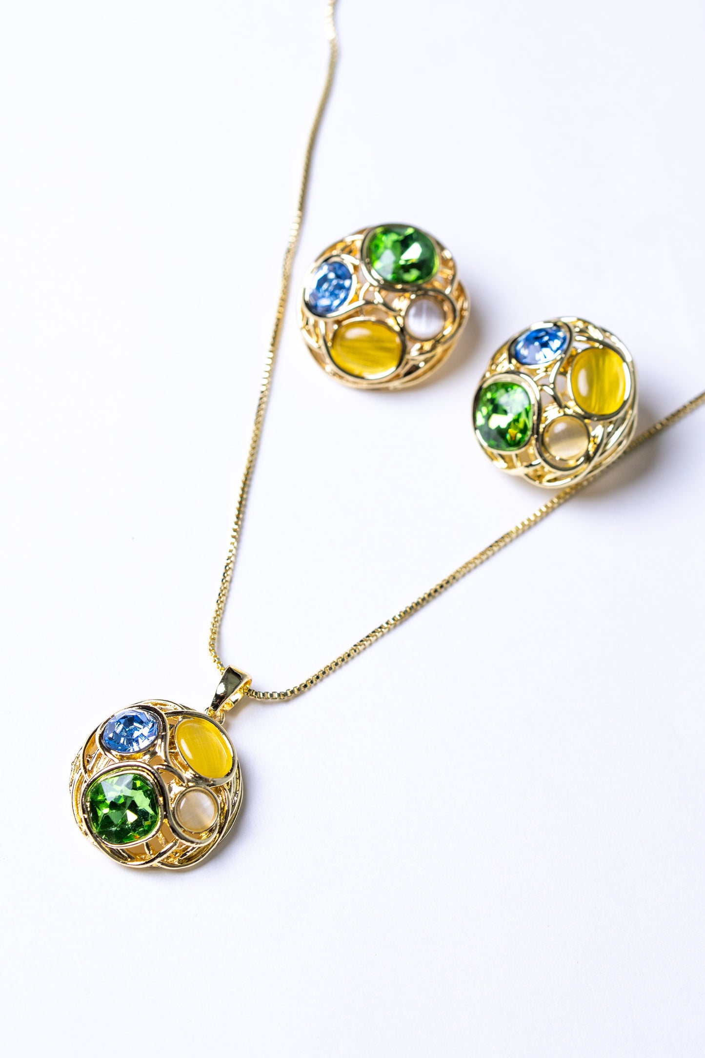 Multi-Color Australian Crystals 18KT Gold Plated Pendant