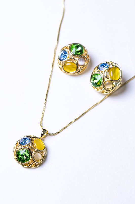 Multi-Color Australian Crystals 18KT Gold Plated Pendant