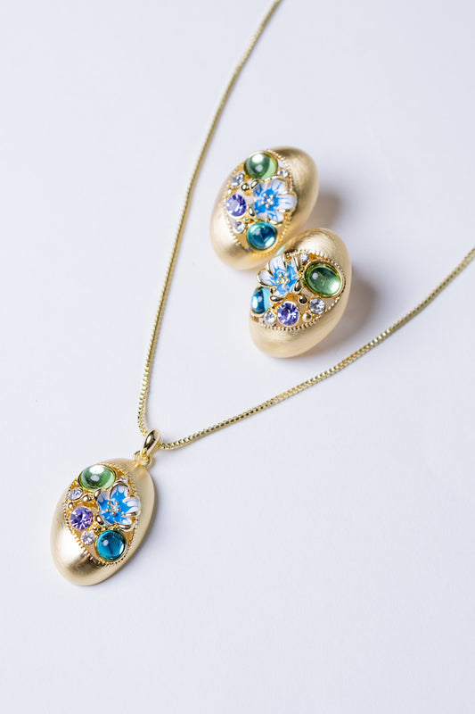 Blue Floral Australian Crystals 18KT Gold Plated Pendant