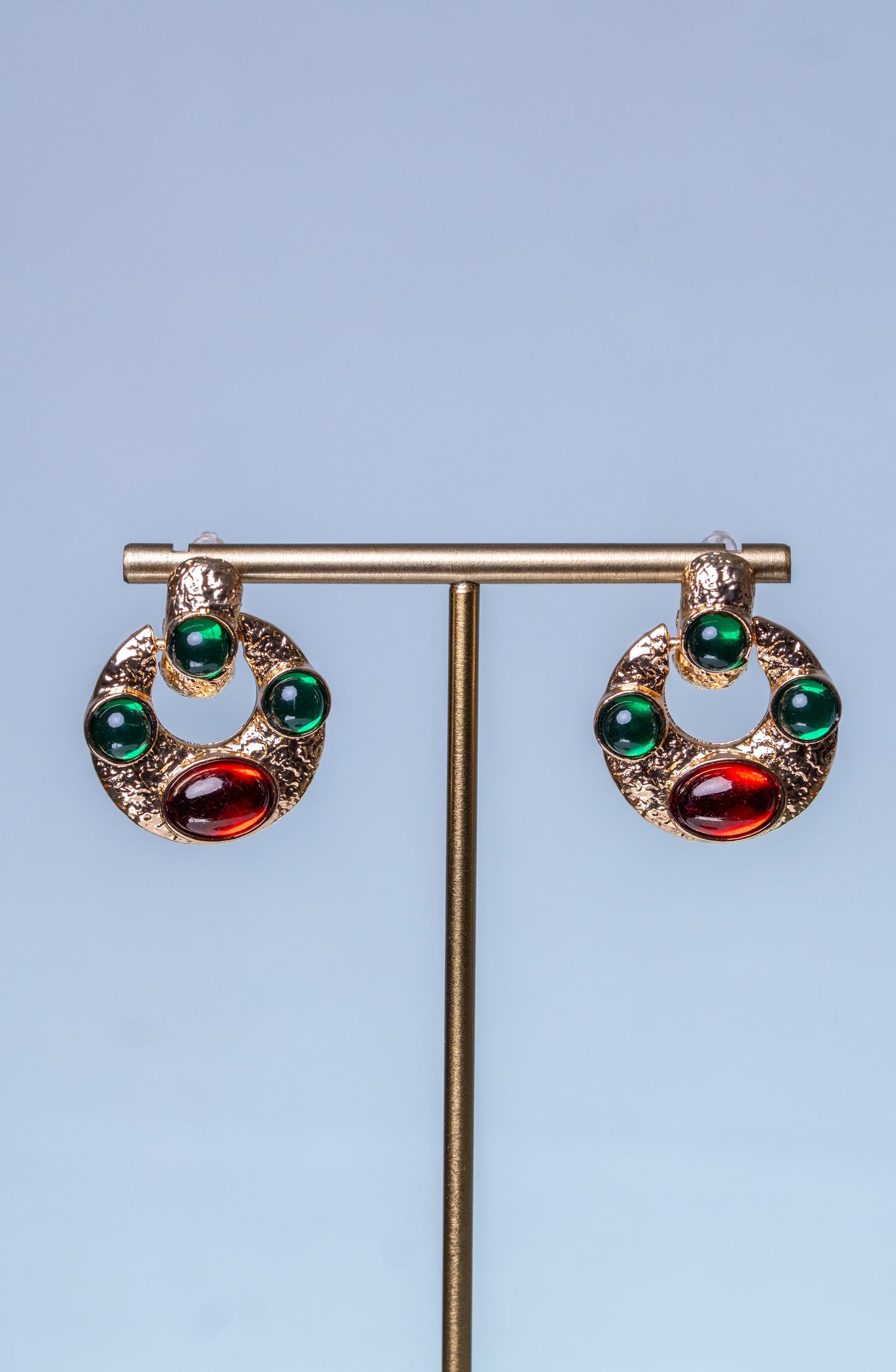 Door Knocker Earrings - 22KT Gold Plated Emerald Resin
