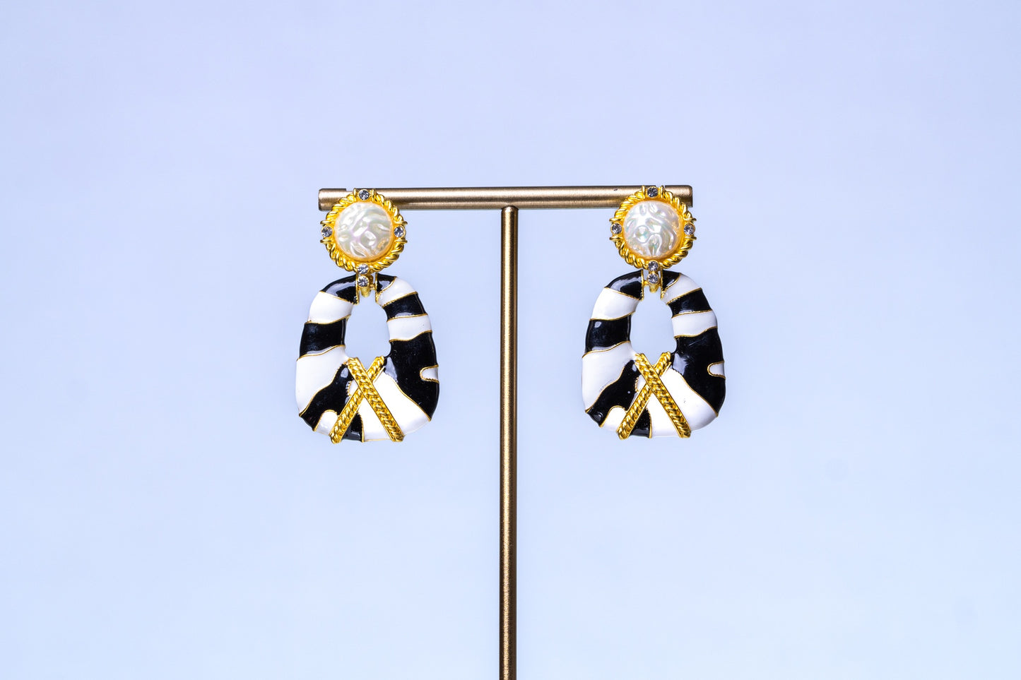 Real Baroque Pearl and Zebra Inspired Enamel Earrings