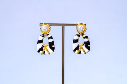 Real Baroque Pearl and Zebra Inspired Enamel Earrings