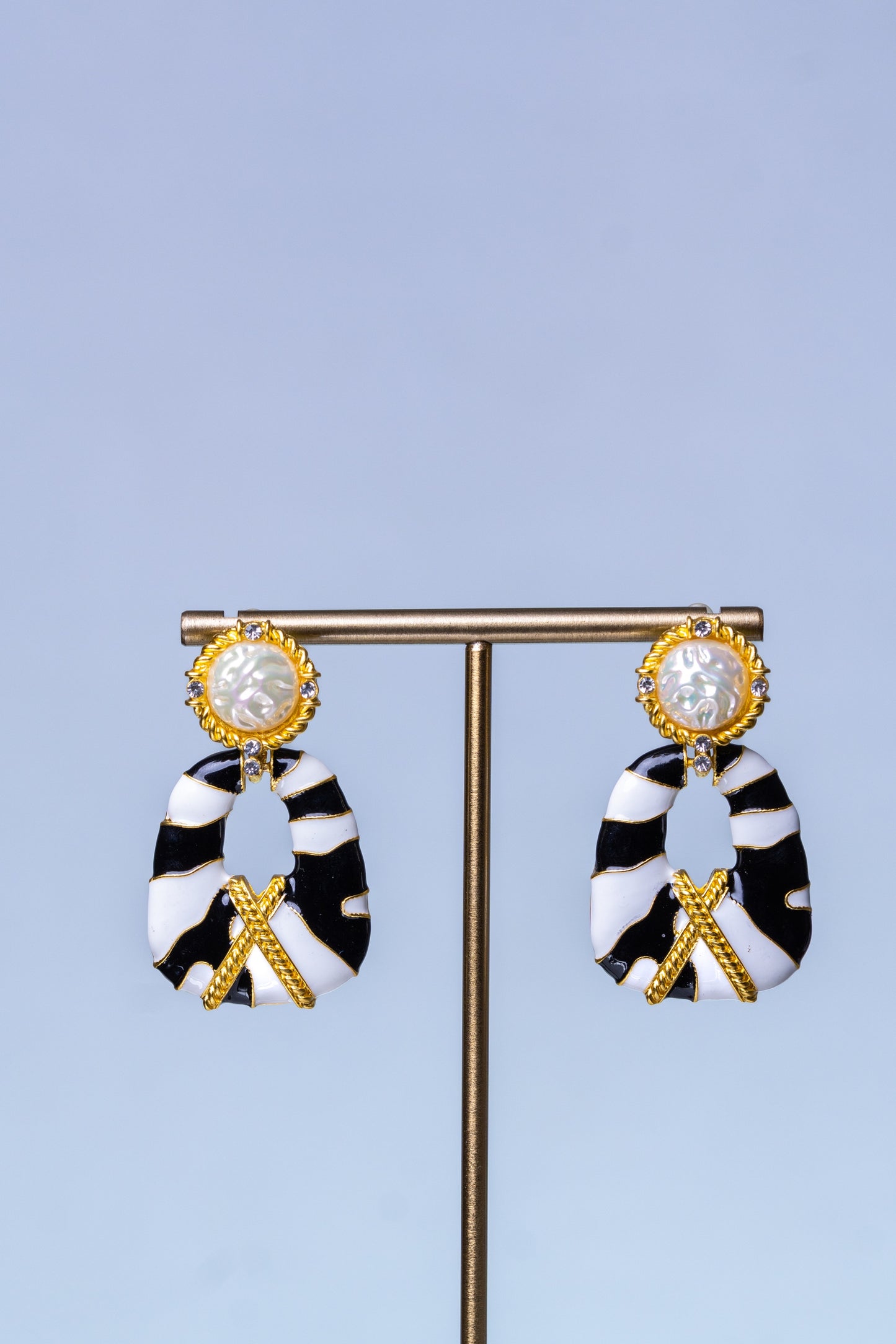 Real Baroque Pearl and Zebra Inspired Enamel Earrings