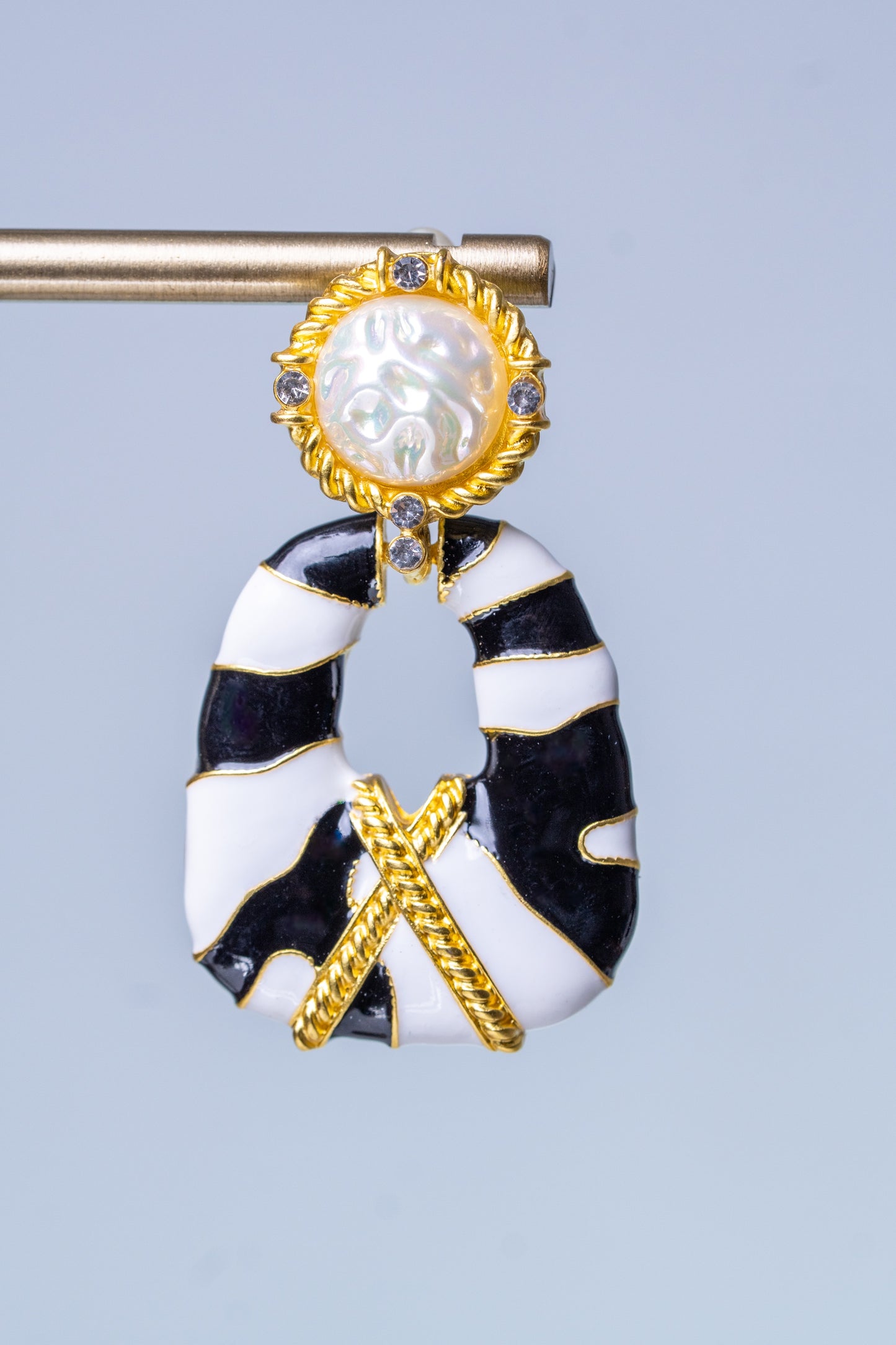 Real Baroque Pearl and Zebra Inspired Enamel Earrings