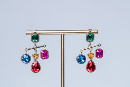 Multi-Color Tourmaline Stones Cross Earrings