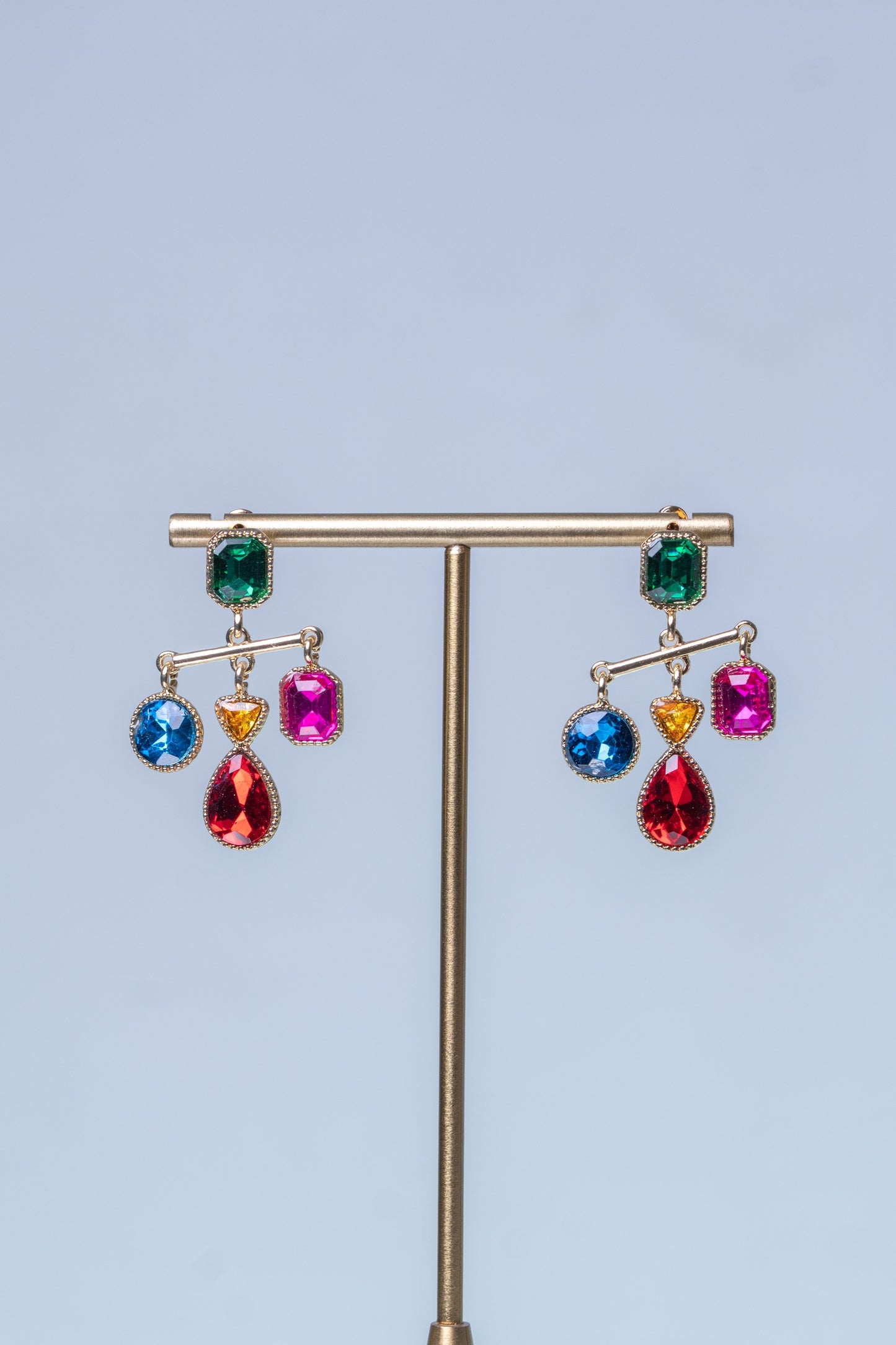 Multi-Color Tourmaline Stones Cross Earrings