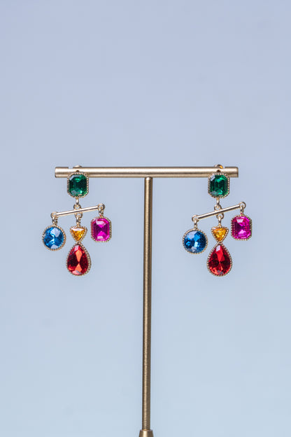 Multi-Color Tourmaline Stones Cross Earrings