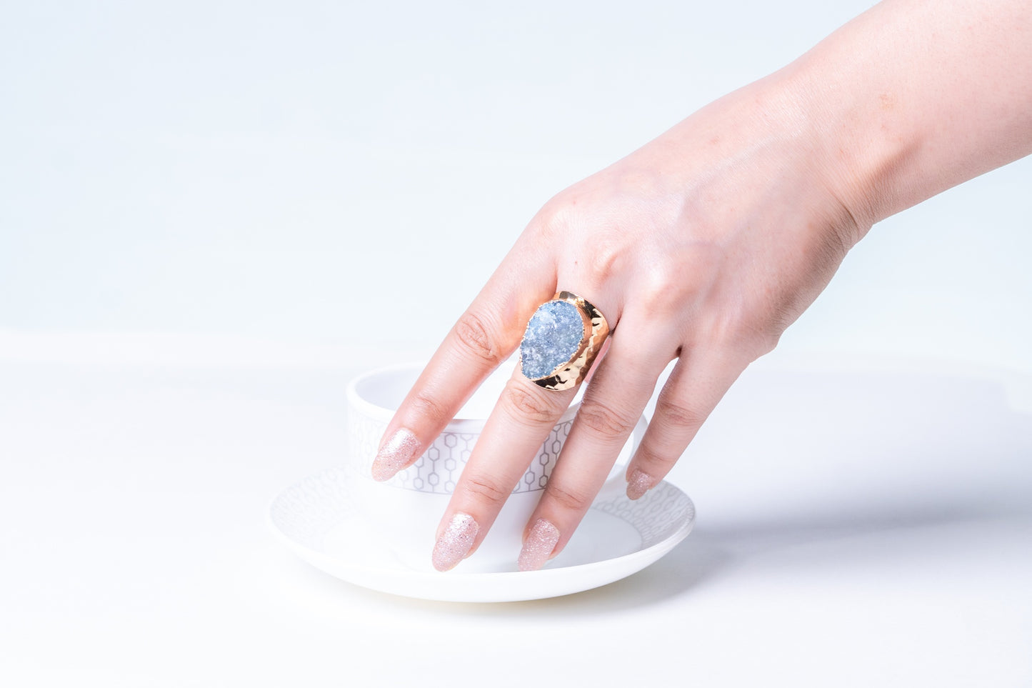 Crystal Quartz Stone 18KT Gold Plated Ring