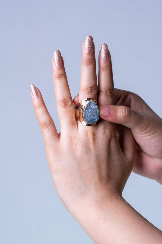 Crystal Quartz Stone 18KT Gold Plated Ring