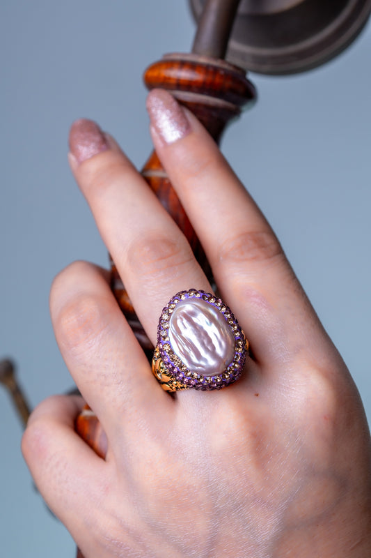 Baroque Pearl Hand-Carved Ring
