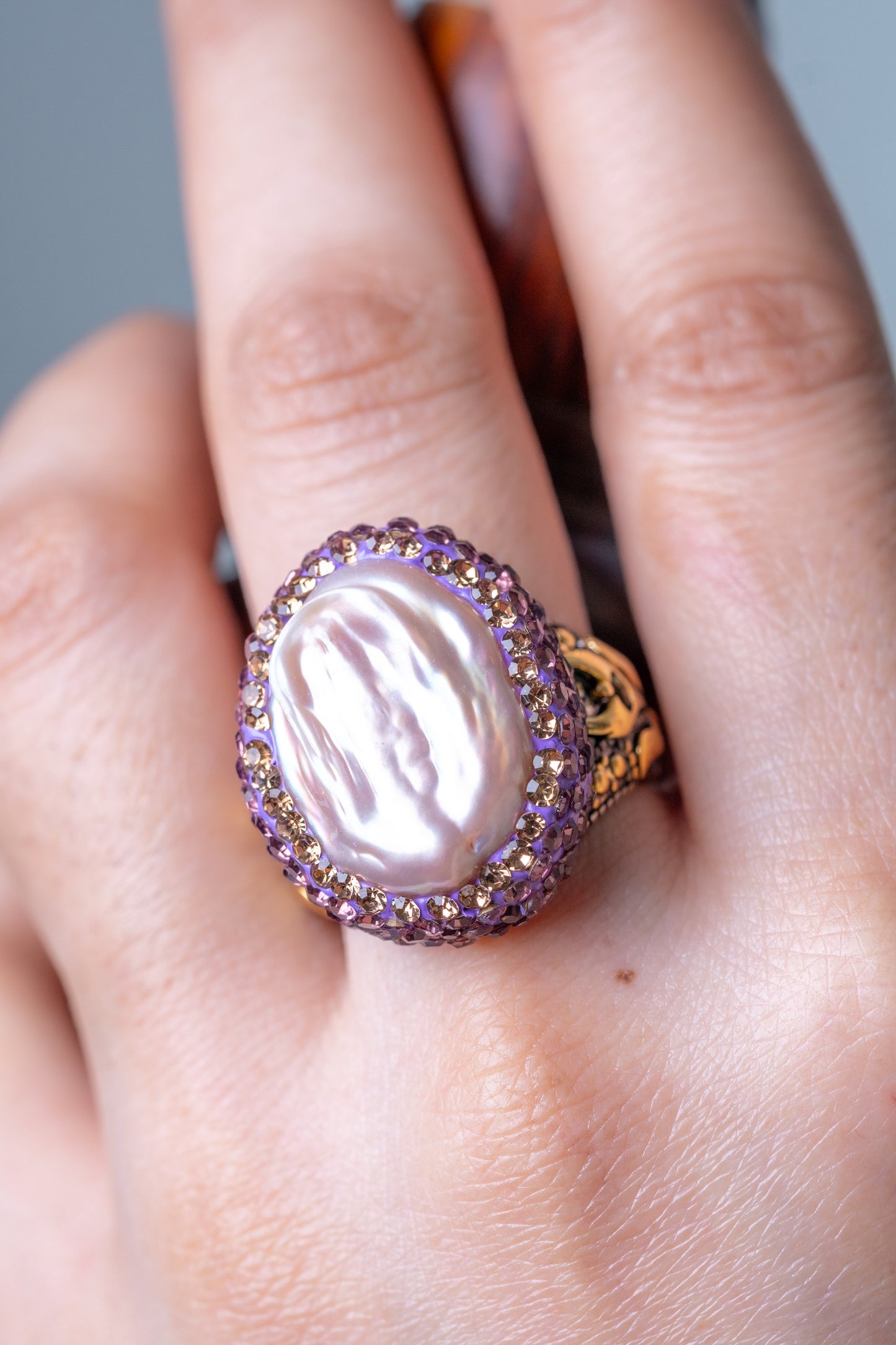 Baroque Pearl Hand-Carved Ring - Adjustable Size