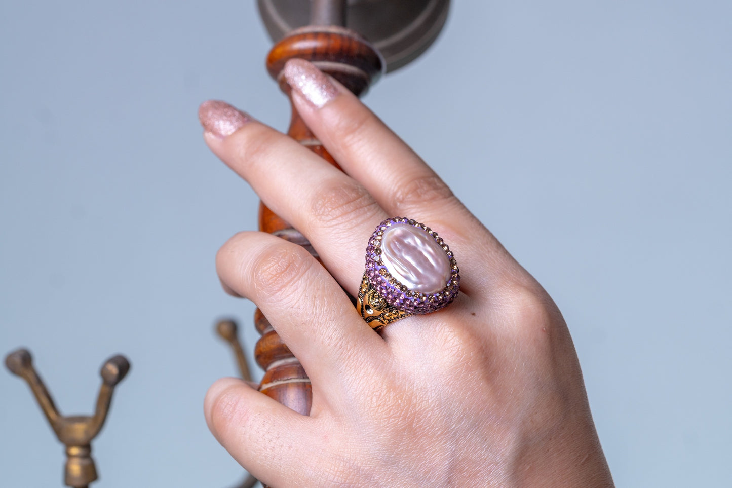 Baroque Pearl Hand-Carved Ring - Adjustable Size