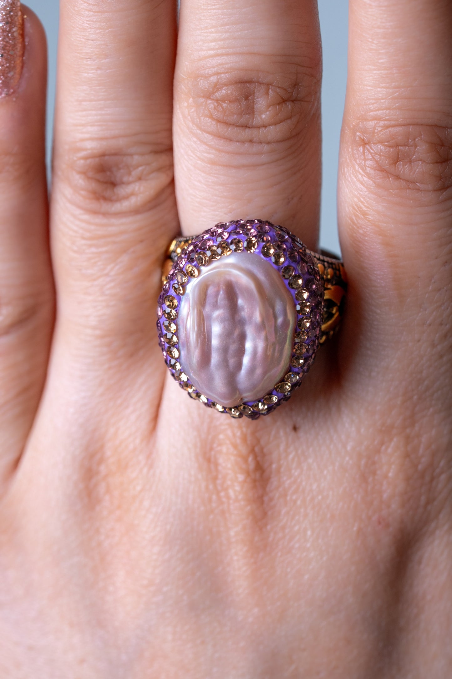 Baroque Pearl Hand-Carved Ring - Adjustable Size