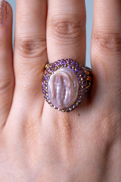 Baroque Pearl Hand-Carved Ring - Adjustable Size