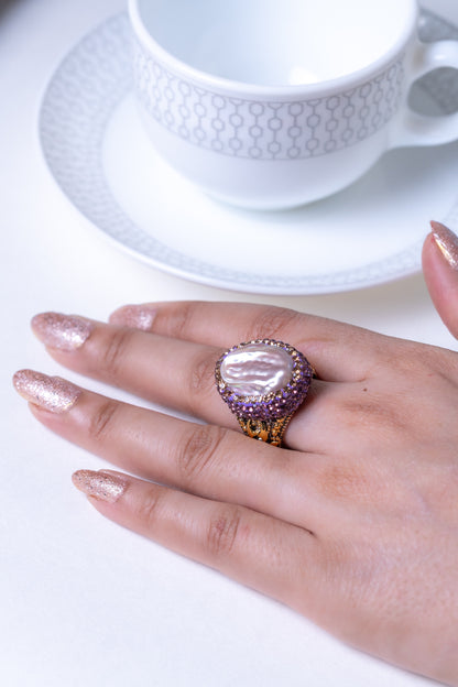 Baroque Pearl Hand-Carved Ring - Adjustable Size