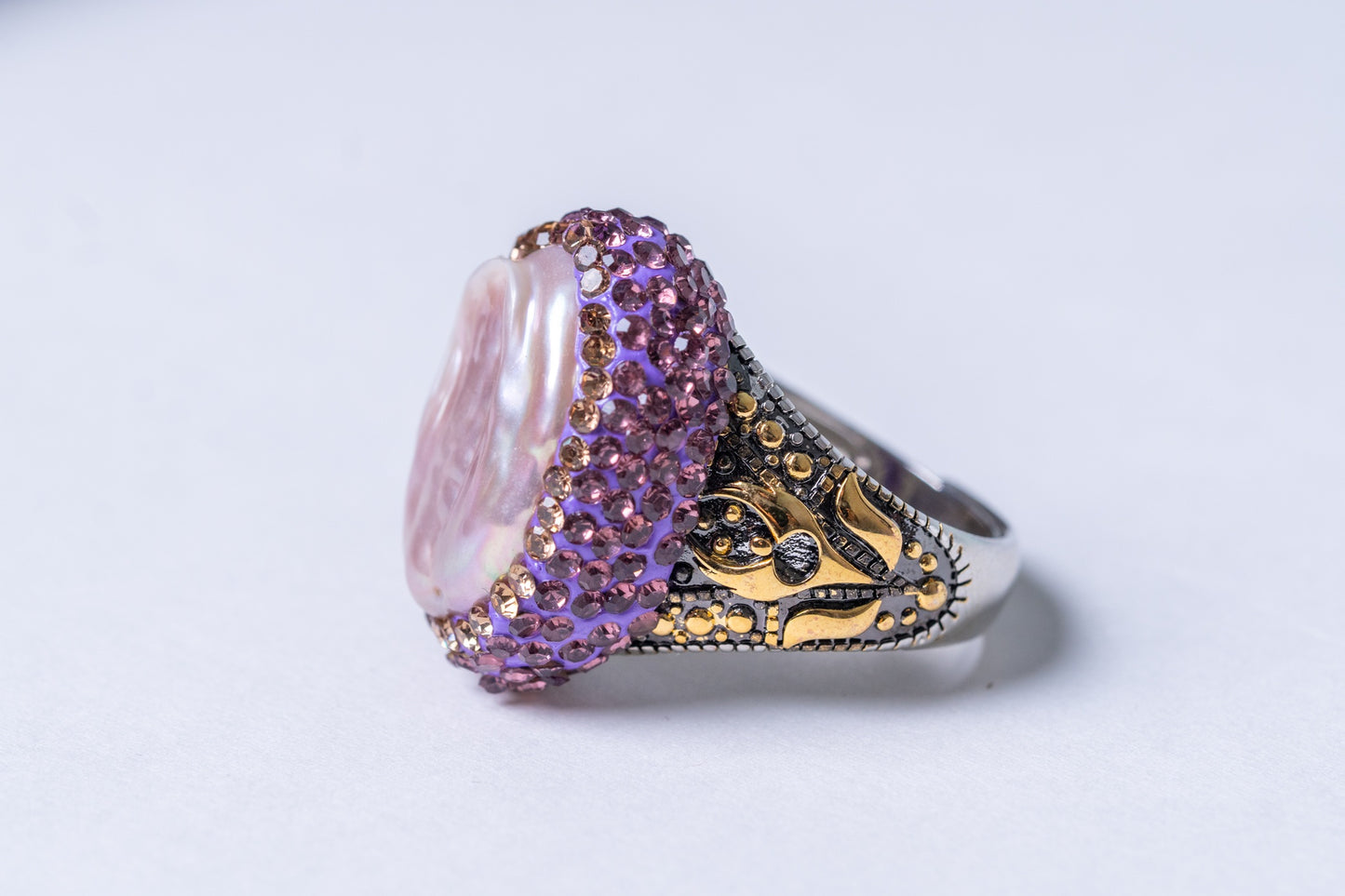 Baroque Pearl Hand-Carved Ring - Adjustable Size