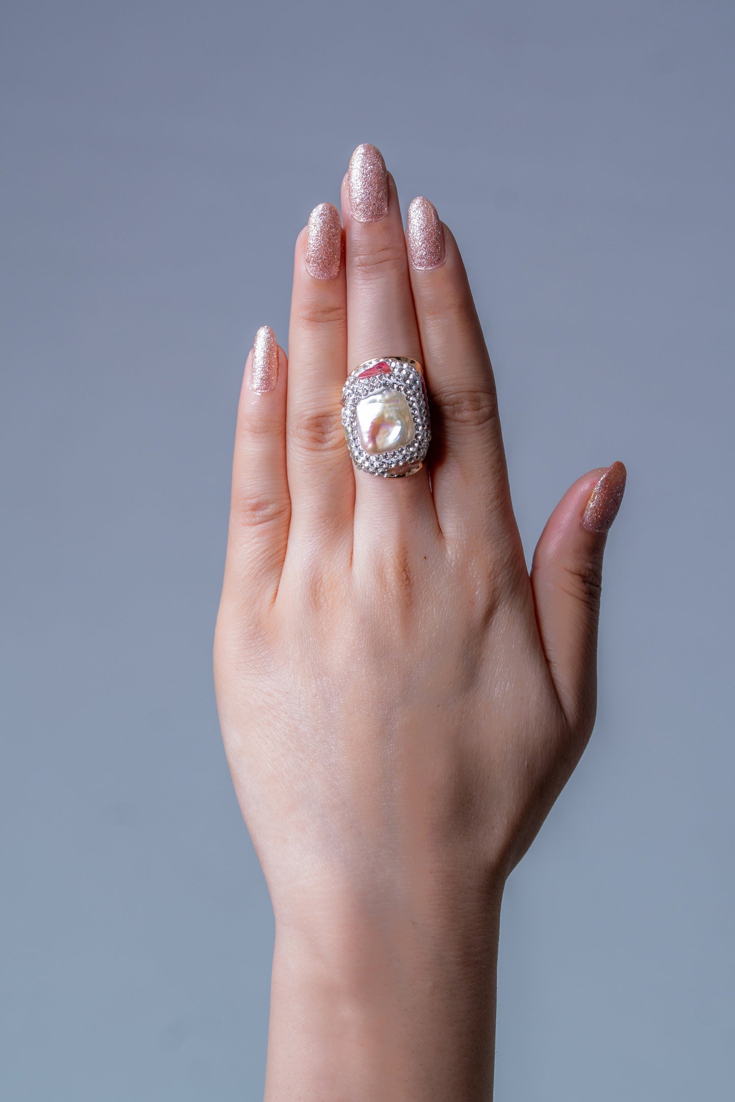 Freshwater Baroque Pearl & Multi-Stones Ring - Adjustable Size