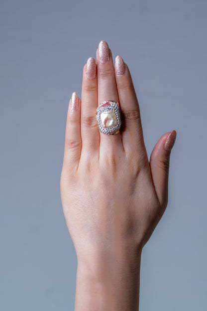 Freshwater Baroque Pearl & Multi-Stones Ring - Adjustable Size