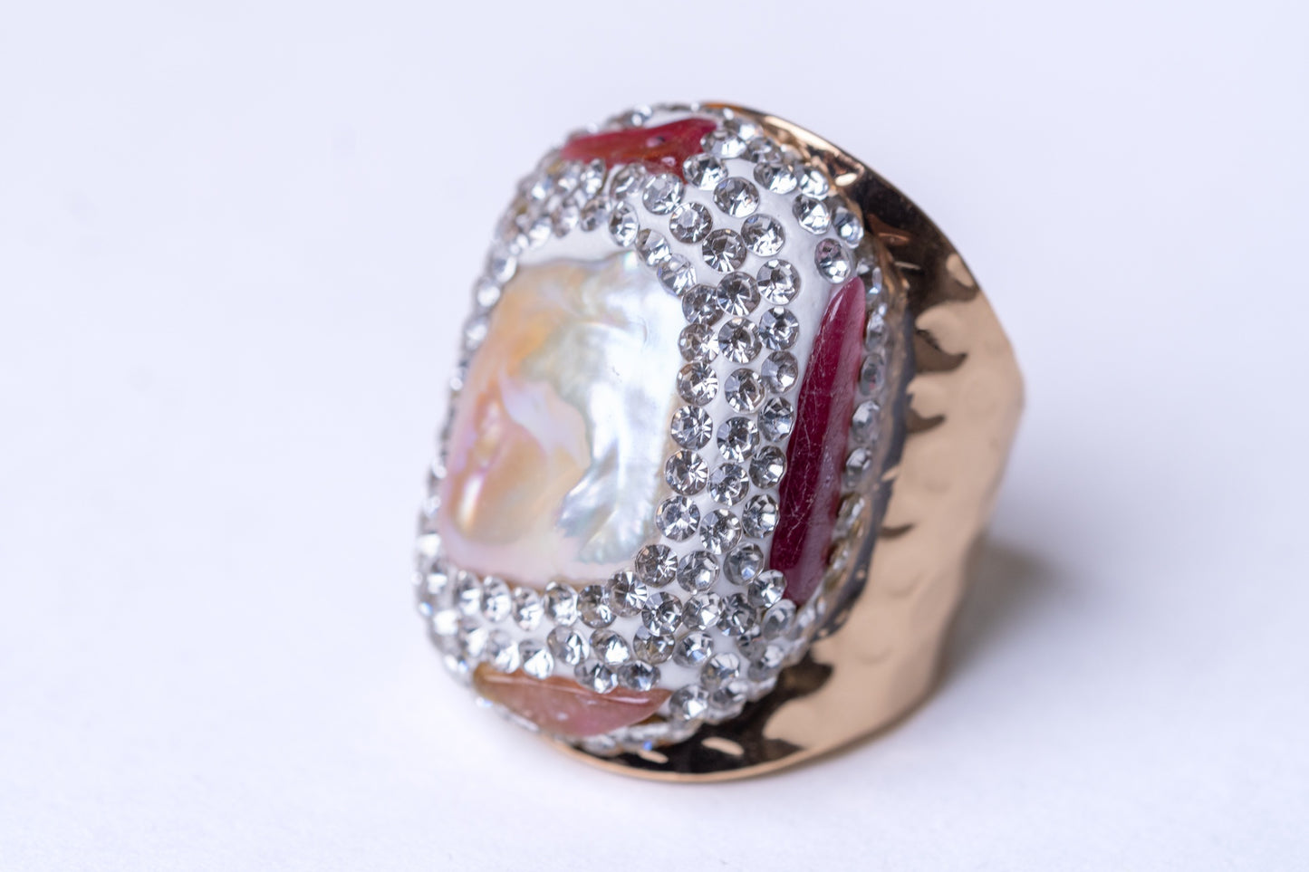 Freshwater Baroque Pearl & Multi-Stones Ring - Adjustable Size