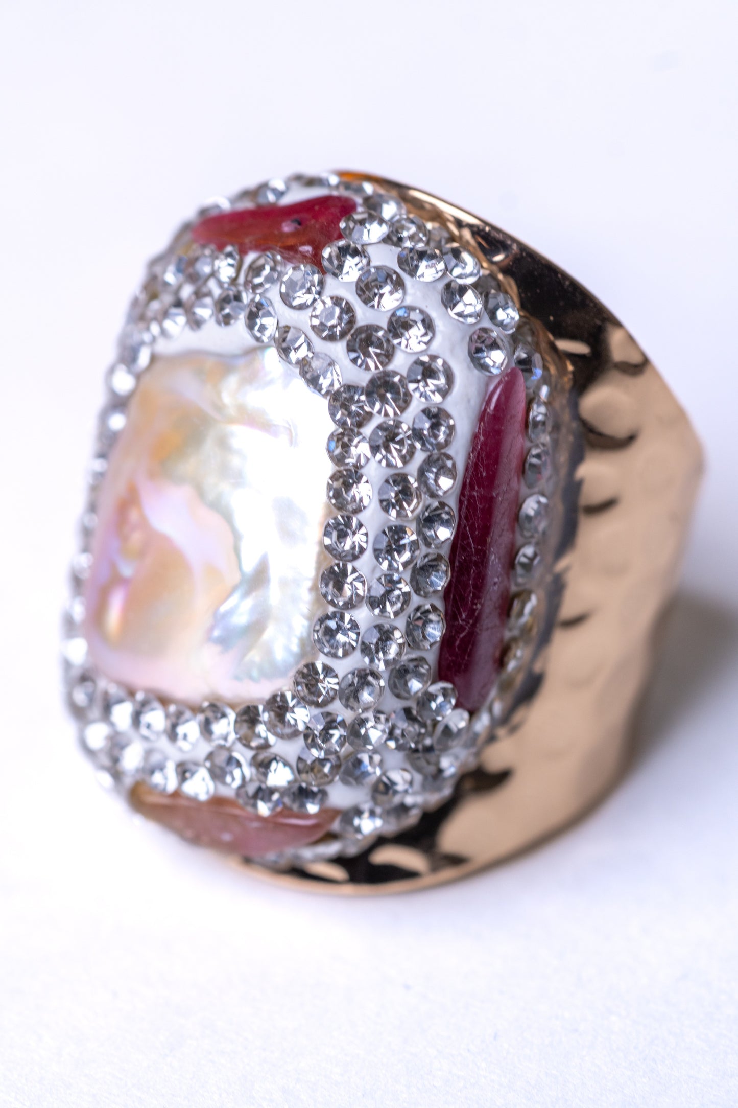 Freshwater Baroque Pearl & Multi-Stones Ring - Adjustable Size